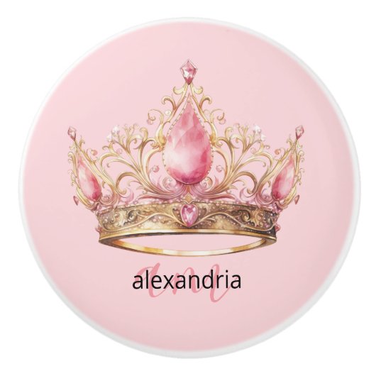 Couronne Monogramme Princesse Rose Poignée Céramiq (Devant)