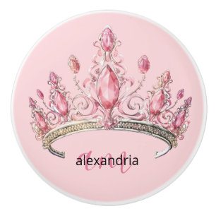 Couronne Monogramme Princesse Rose Poignée Céramiq