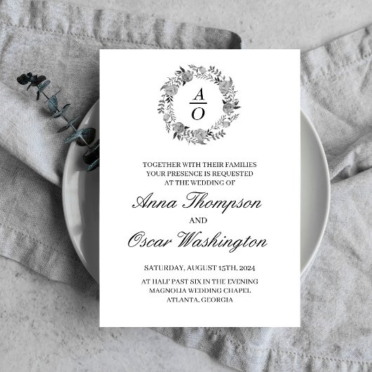 Couronne noire et blanche, carte faire-part de mar