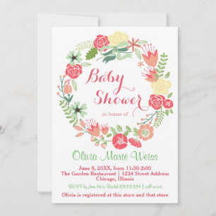 Couronne rose florale - Invitation Baby shower