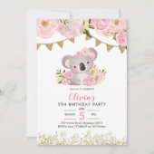 Couronne rose florale Koala Invitation d'anniversa (Devant)