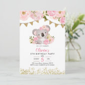 Couronne rose florale Koala Invitation d'anniversa (Debout devant)