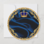 Couronne royale bleue et or et invitation en soie (Dos)