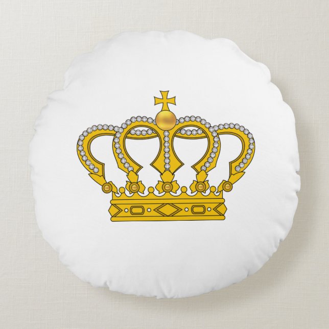 Couronne Royale Dorée sur Coussin Rond Blanc (Devant)