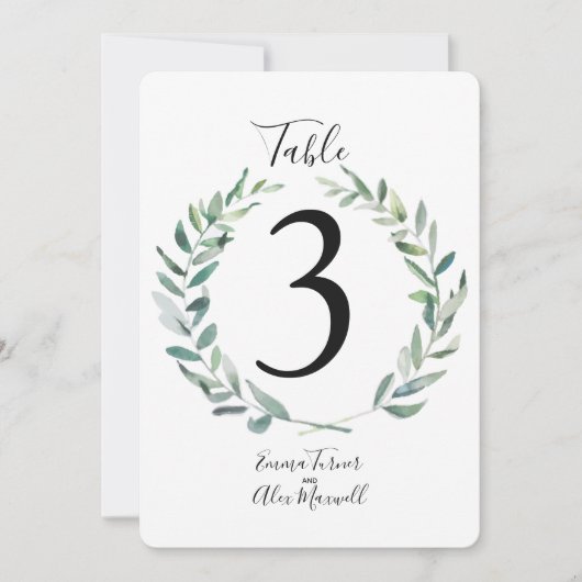 Couronne Rustic Green | Cartes de numéros de table (Devant)