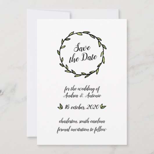 Couronne rustique de feuilles vertes pour carte d' (Devant)