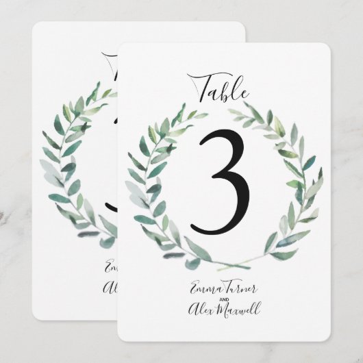 Couronne Rustique Vert | Cartes de numéro de table (Devant / Derrière)
