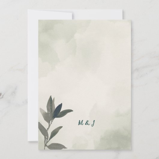 Couronne verte Faire-part de mariage d'aquarelle f (Dos)