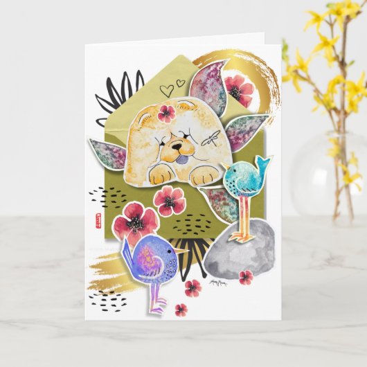 COURRIER COURRIER COURRIER Chow chien carte d'art (Fleur jaune)