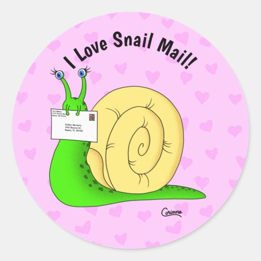 Courrier d'escargot (rose) - Stickers d'enveloppes (Devant)