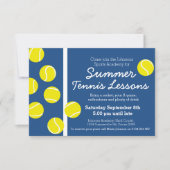 Cours de tennis d'été invitations bleu & blanc (Devant)