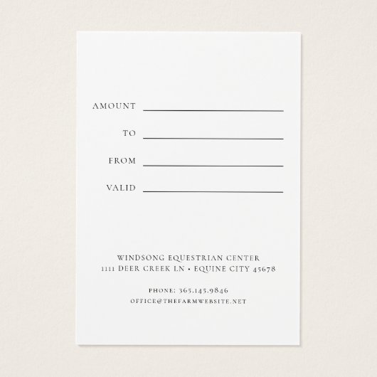 Cours d'équitation moderne Certificat cadeau (Dos)