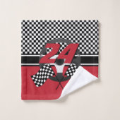 Course À damiers rouge, noire et blanche (Gant de toilette)