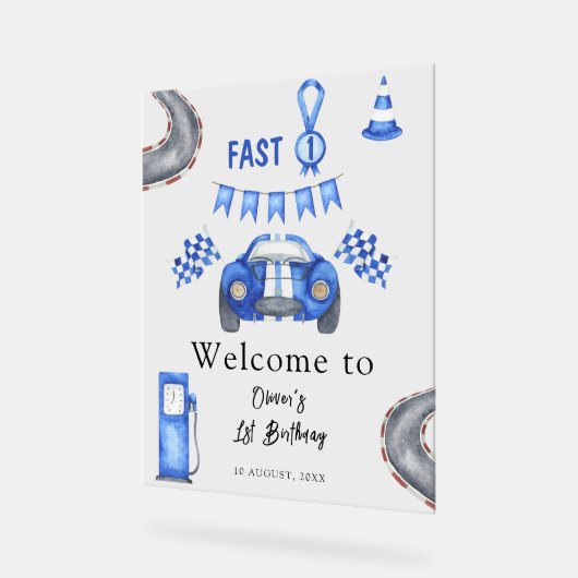 Course aquarelle Voiture premier anniversaire fête (Angle)