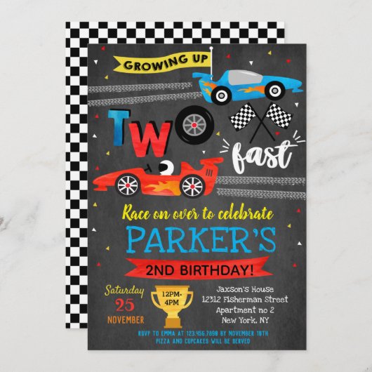 Course automobile Deux invitations rapides 2e anni (Devant / Derrière)