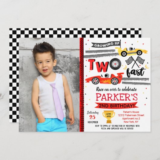 Course automobile Deux invitations rapides 2e anni (Devant / Derrière)