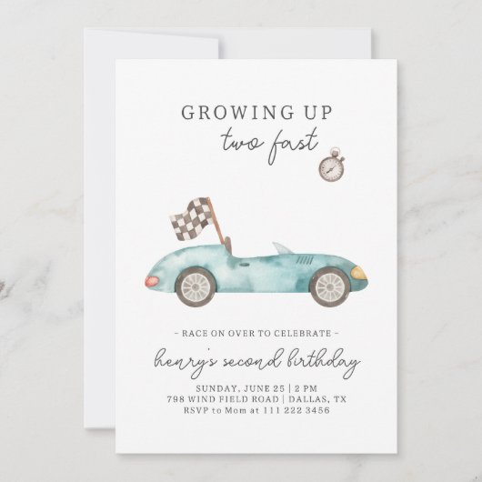 Course Car Two Fast 2nd Birthday Invitation (Devant)