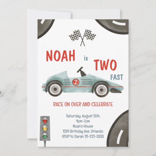 Course Car Two Fast 2nd Birthday Invitation (Devant)
