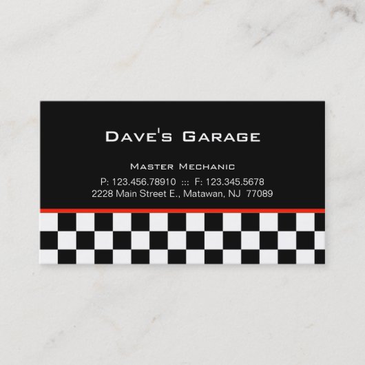 Course de Cartes de Visite de Garage Automobile (Devant)