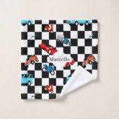 Course Motif moderne noir et blanc avec voitures (Gant de toilette)