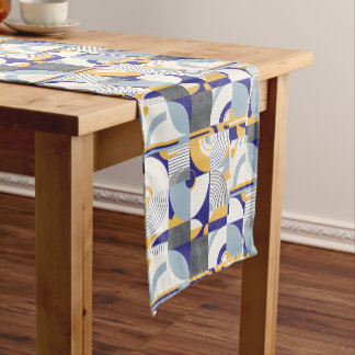 Court Chemin de table à motif de cercles bleu et jaune v
