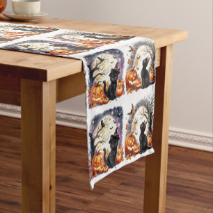 Court Chemin de table citrouille chat noir Halloween