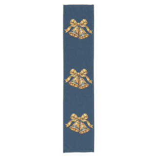 Court Chemin de table de Noël bleu minuit et or Bells