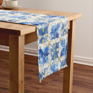 Court Chemin de table en mosaïque bleue