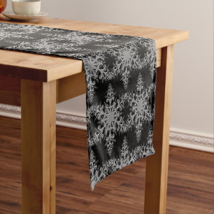 Court Chemin de table flocon de neige noir et argent pou