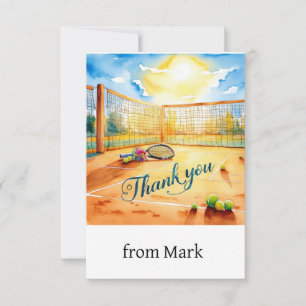 Court de tennis avec mot merci avec raquette