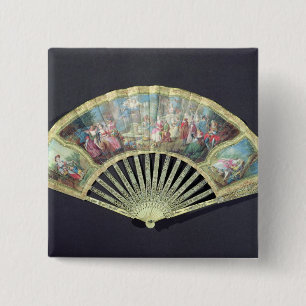 Court Fan, French, 18e eeuw (ivoor en w/c over Vierkante Button 5,1 Cm