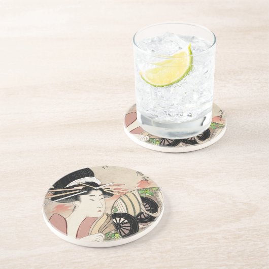 Courtesan Ichikawa of Matsuba Establishment Zandsteen Onderzetter (Zijkant)