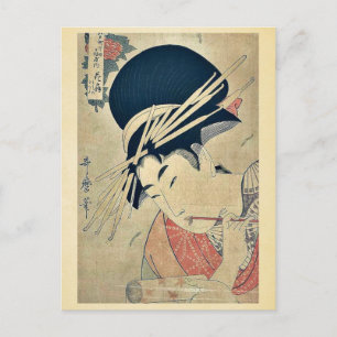 Courtesan kauwt op de borstel door Kitagawa, Utama Briefkaart