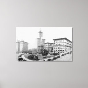 Courthouse Square en Smith Tower in Seattle Canvas Afdruk