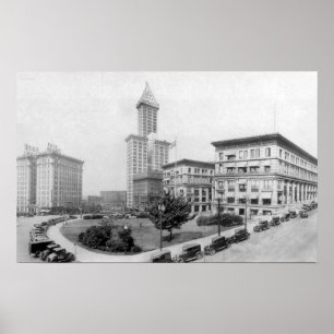Courthouse Square en Smith Tower in Seattle Poster