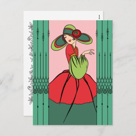 COURTNEY, ART DECO: Verleden van Kerstmis Feestdagenkaart (Voorkant / Achterkant)