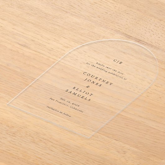 Courtney Monogram Elegante bruiloft Save the Date Acryl Uitnodigingen (Laagn)