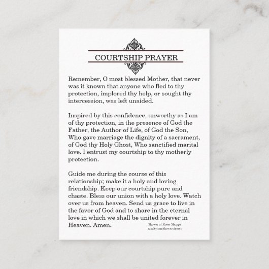Courtship Verloving Prayer Heilige Kaart Visitekaartje (Achterkant)