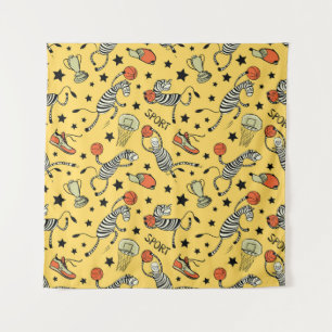 Courtside Doodles: Zebra Basketbal Fantasie Wandkleed