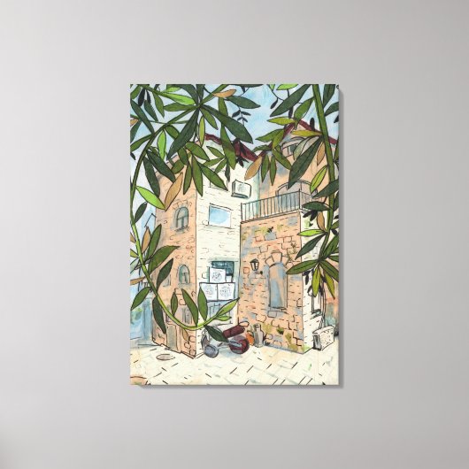 Courtyard in Haifa Israel Cityscape Collage Sketch Canvas Afdruk (Voorkant)
