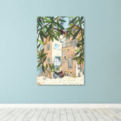 Courtyard in Haifa Israel Cityscape Collage Sketch Canvas Afdruk (Insitu (Houten vloer))