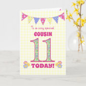 Cousin 11e Anniversaire Primroses et carte Bunting (Fleur jaune)