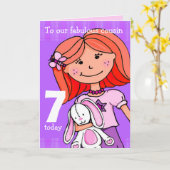 Cousin 7 carte d'anniversaire "Bouddles de fille" (Fleur jaune)