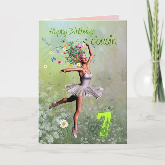 Cousin age age 7, carte d'anniversaire fée fée (Devant)
