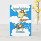 Cousin Avion / Avion Giraffe Carte d'anniversaire (Fleur jaune)
