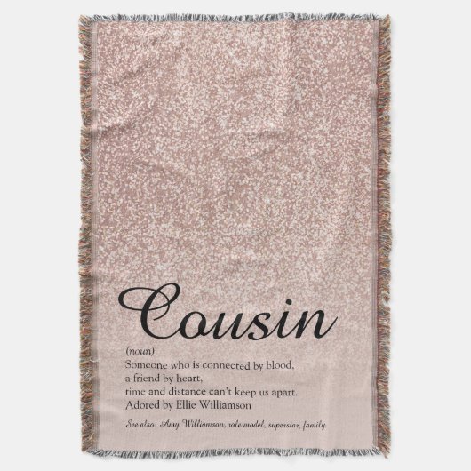 Cousin Definitie Script Roze Goud Glitter Deken (Voorkant Verticaal)
