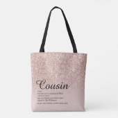 Cousin Definitie Script Roze Goud Glitters Draagtas (Achterkant)
