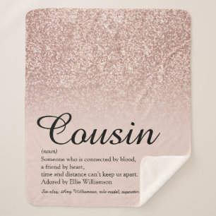 Cousin Definitie Script Roze Goud Glitters Sherpa Deken