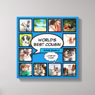 Cousin Foto Collage Blauw Stripboek Pret Canvas Afdruk