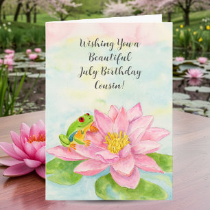 Cousin Happy Juli Verjaardag met Waterlelie Kaart